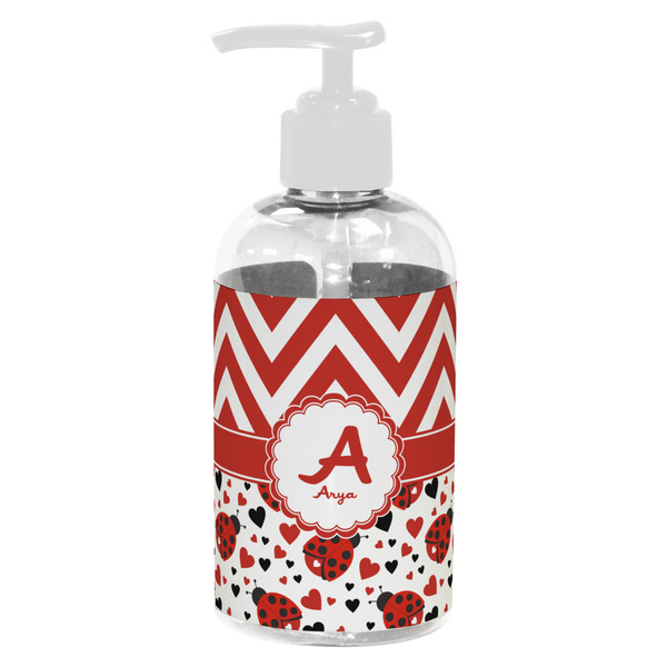 Custom Ladybugs & Chevron Plastic Soap / Lotion Dispenser (8 oz - Small - White) (Personalized)