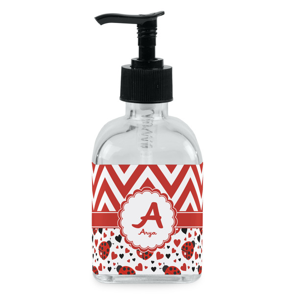 Custom Ladybugs & Chevron Glass Soap & Lotion Bottle - Single Bottle (Personalized)