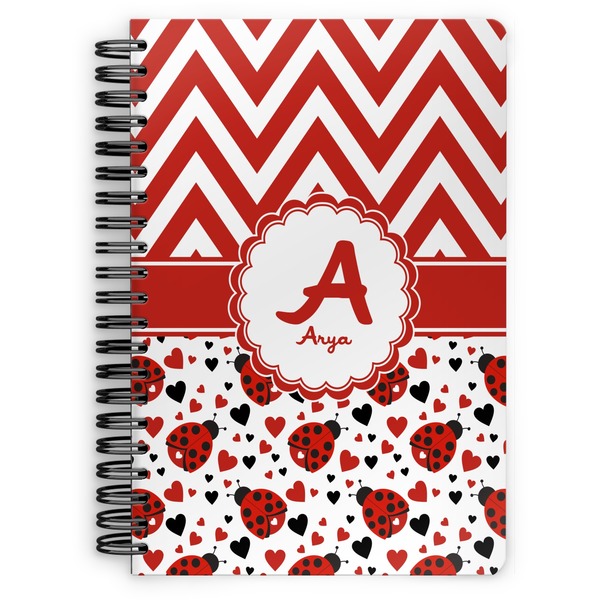 Custom Ladybugs & Chevron Spiral Notebook - 7x10 w/ Name and Initial