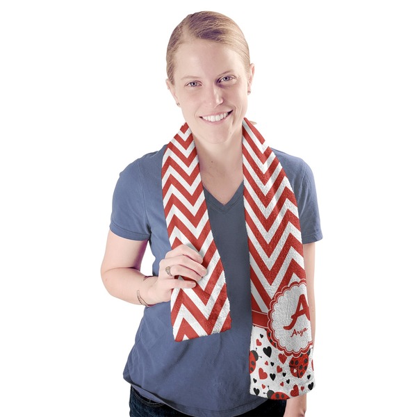 Ladybugs & Chevron Sport Towel - Exercise use - Model