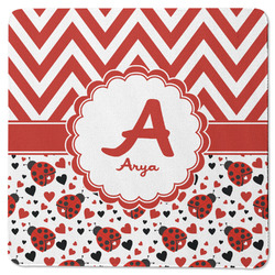 Ladybugs & Chevron Square Rubber Backed Coaster (Personalized)