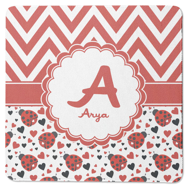 Ladybugs & Chevron Square Coaster Rubber Back - Single