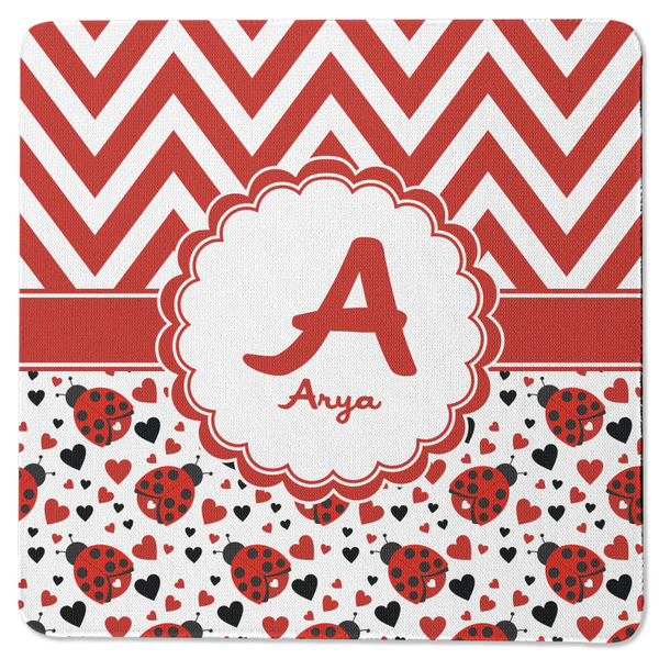Ladybugs & Chevron Square Coaster Rubber Back - Single
