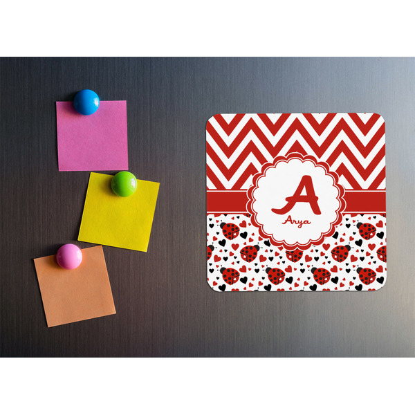 Ladybugs & Chevron Square Fridge Magnet - LIFESTYLE