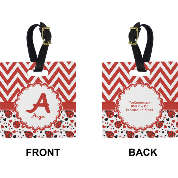 Ladybugs & Chevron Square Luggage Tag (Front + Back)