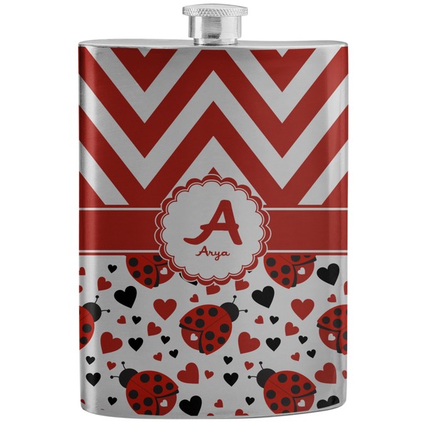 Custom Ladybugs & Chevron Stainless Steel Flask (Personalized)