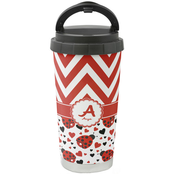 Custom Ladybugs & Chevron Stainless Steel Coffee Tumbler (Personalized)