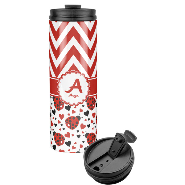 Custom Ladybugs & Chevron Stainless Steel Skinny Tumbler (Personalized)