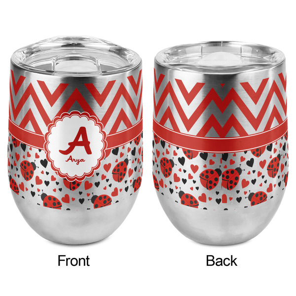 Ladybugs & Chevron Stemless Wine Tumbler - Full Print - Approval