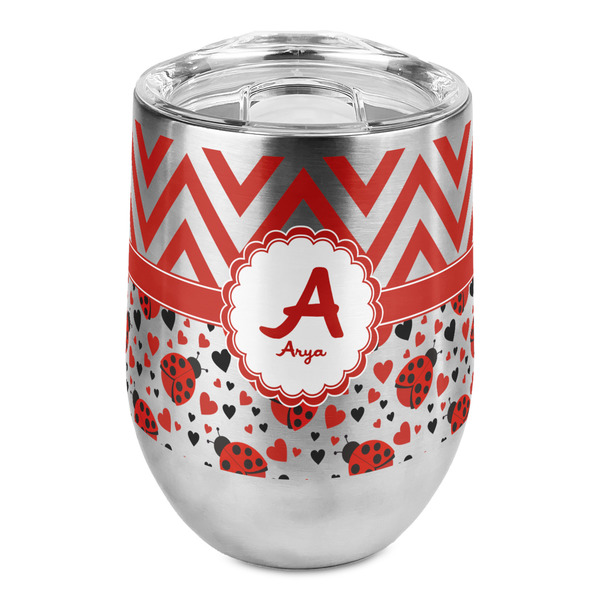 Custom Ladybugs & Chevron Stemless Wine Tumbler - Full Print (Personalized)