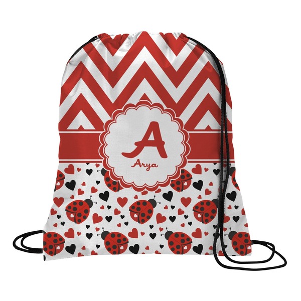 Custom Ladybugs & Chevron Drawstring Backpack - Medium (Personalized)