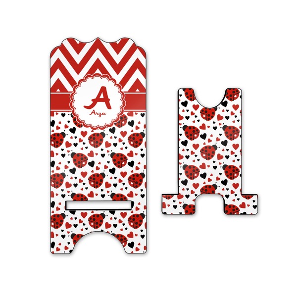 Ladybugs & Chevron Stylized Phone Stand - Front & Back - Small