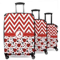 Ladybugs & Chevron 3 Piece Luggage Set - 20" Carry On, 24" Medium Checked, 28" Large Checked (Personalized)