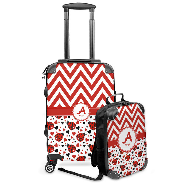 Custom Ladybugs & Chevron Kids 2-Piece Luggage Set - Suitcase & Backpack (Personalized)