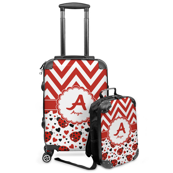 Custom Ladybugs & Chevron Kids 2-Piece Luggage Set - Suitcase & Backpack (Personalized)