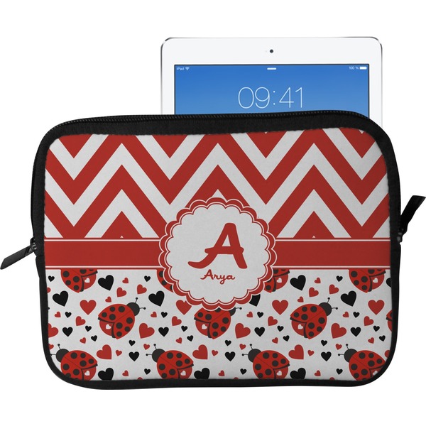 Custom Ladybugs & Chevron Tablet Case / Sleeve - Large (Personalized)