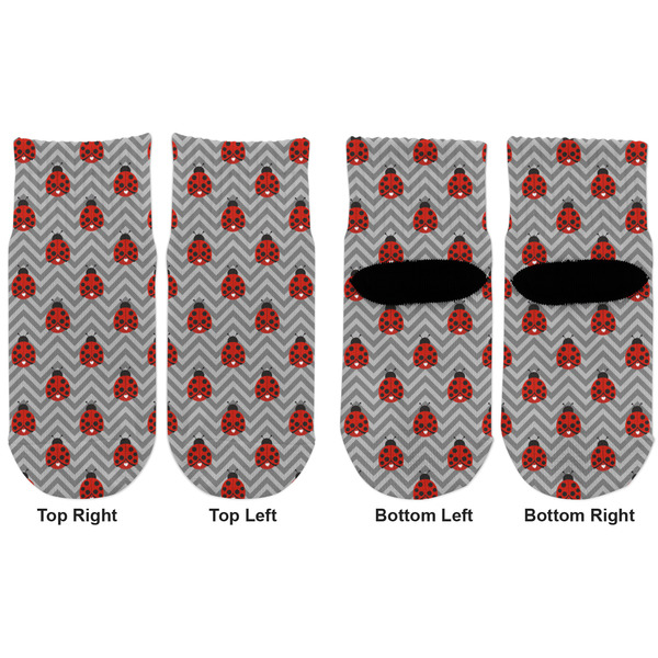 Ladybugs & Chevron Toddler Ankle Socks - Double Pair - Front and Back - Apvl