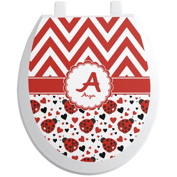Custom Ladybugs & Chevron Toilet Seat Decal (Personalized)