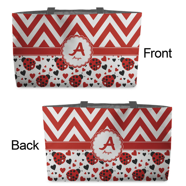 Ladybugs & Chevron Tote w/Black Handles - Front & Back Views