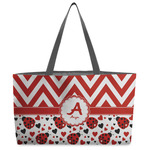Ladybugs & Chevron Beach Totes Bag - w/ Black Handles (Personalized)
