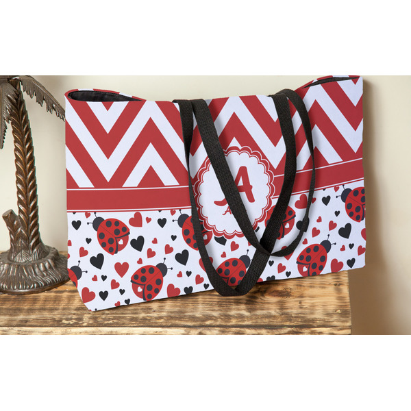 Ladybugs & Chevron Tote w/Black Handles - Lifestyle View