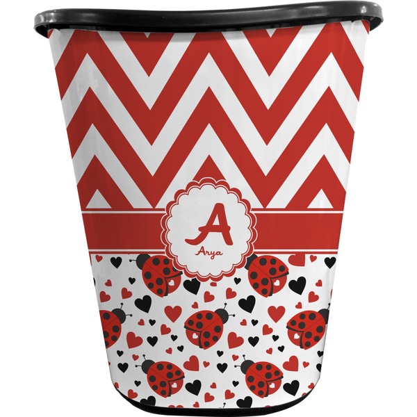 Ladybugs & Chevron Waste Basket (Black)