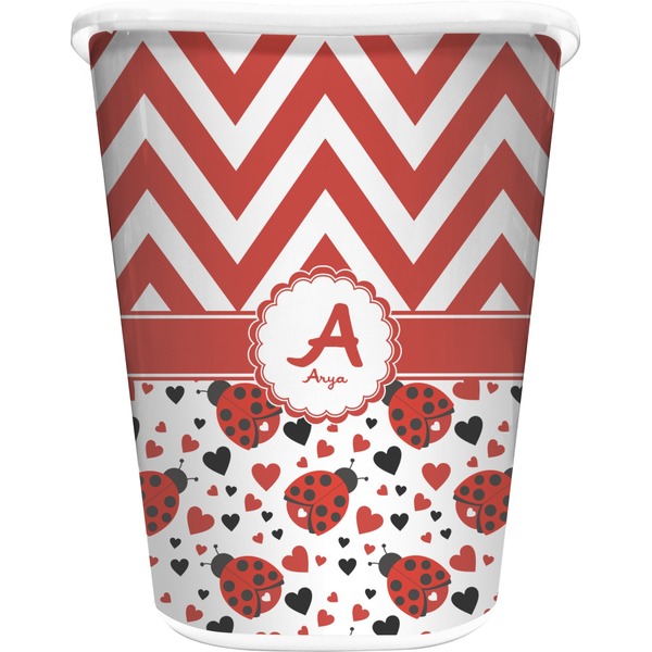 Custom Ladybugs & Chevron Waste Basket (Personalized)