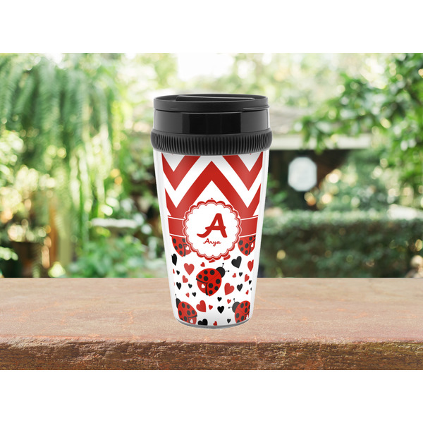 Ladybugs & Chevron Travel Mug Lifestyle (Personalized)