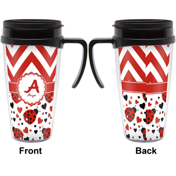 Ladybugs & Chevron Travel Mug with Black Handle - Approval
