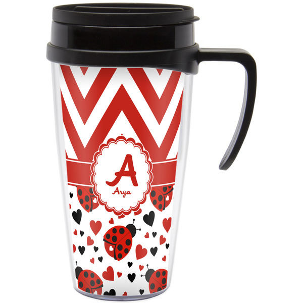 Custom Ladybugs & Chevron Acrylic Travel Mug with Handle (Personalized)