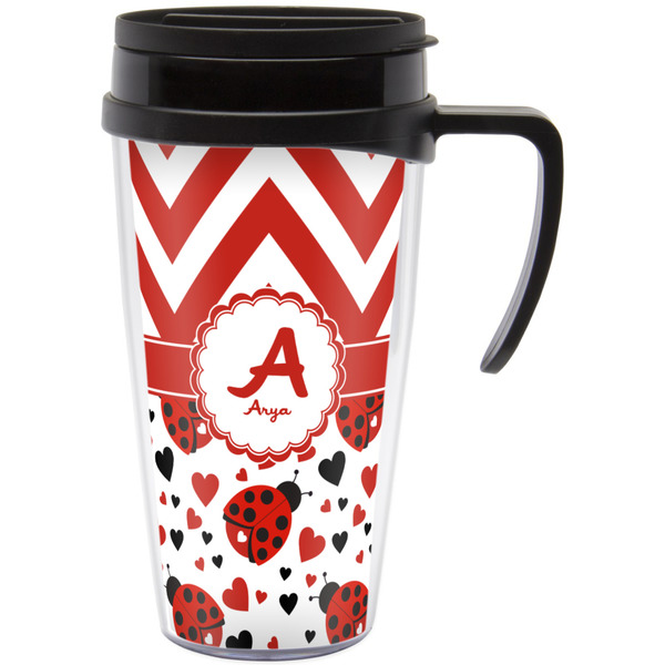 Custom Ladybugs & Chevron Acrylic Travel Mug with Handle (Personalized)