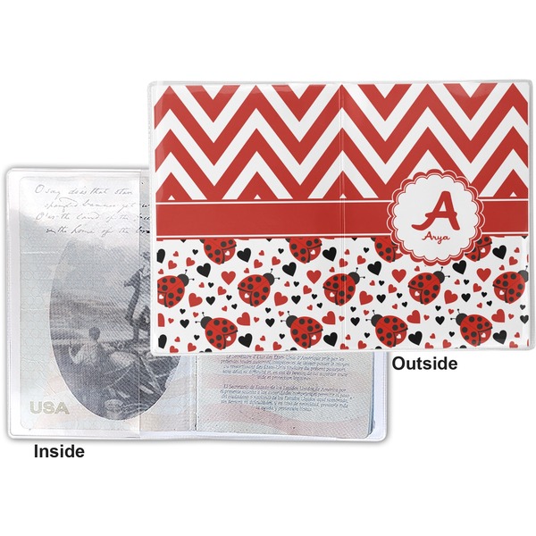 Ladybugs & Chevron Vinyl Passport Holder - Flat Front and Back