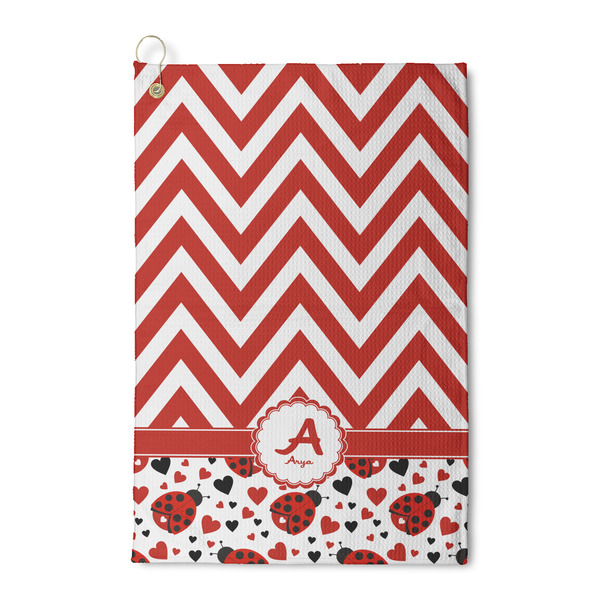 Custom Ladybugs & Chevron Waffle Weave Golf Towel (Personalized)