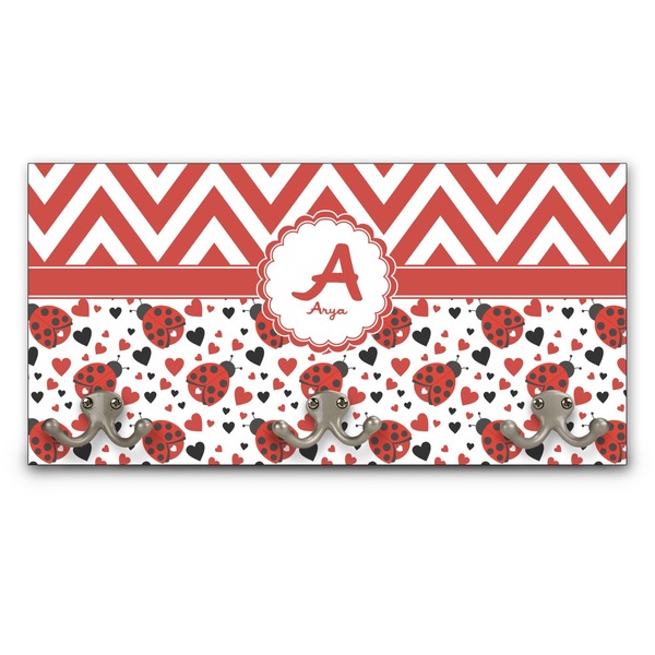Custom Ladybugs & Chevron Wall Mounted Coat Rack (Personalized)
