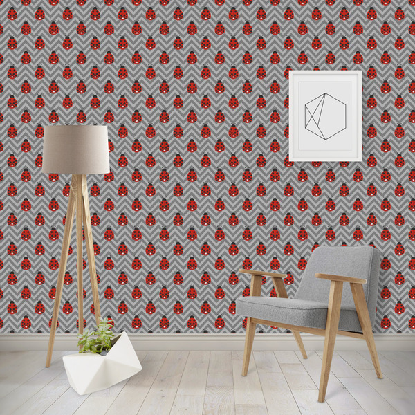 Custom Ladybugs & Chevron Wallpaper & Surface Covering (Water Activated - Removable)
