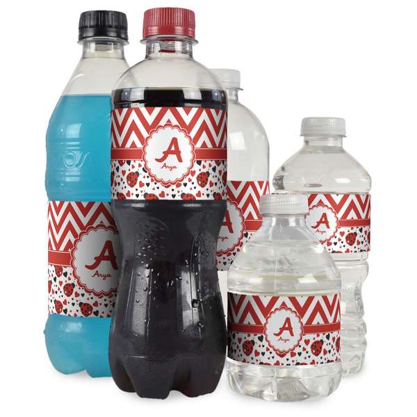 Ladybugs & Chevron Water Bottle Label - Multiple Bottle Sizes