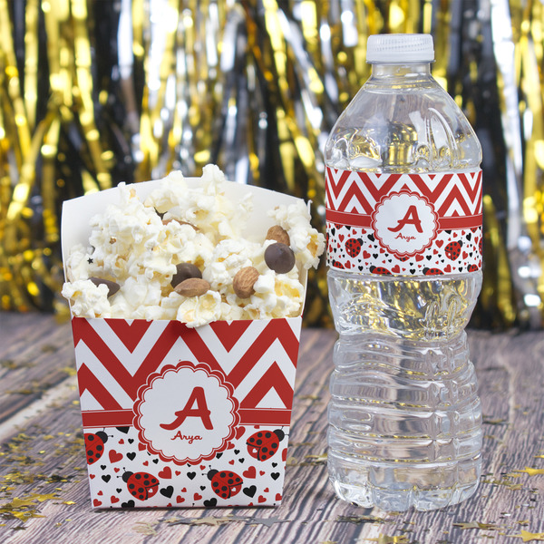 Ladybugs & Chevron Water Bottle Label - w/ Favor Box