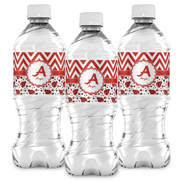 Ladybugs & Chevron Water Bottle Labels - Front View