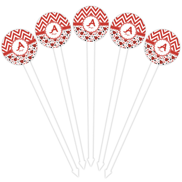 Ladybugs & Chevron White Plastic 4" Food Pick - Round - Fan View