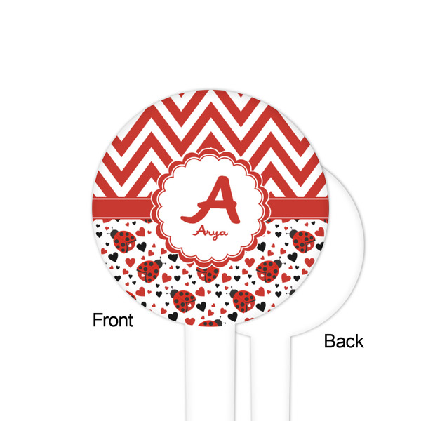Ladybugs & Chevron White Plastic 4" Food Pick - Round - Single Sided - Front & Back