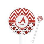 Ladybugs & Chevron 5.5" Round Plastic Stir Sticks - White - Single Sided (Personalized)