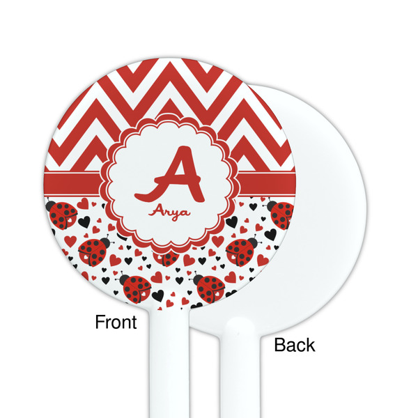 Ladybugs & Chevron White Plastic 5.5" Stir Stick - Single Sided - Round - Front & Back