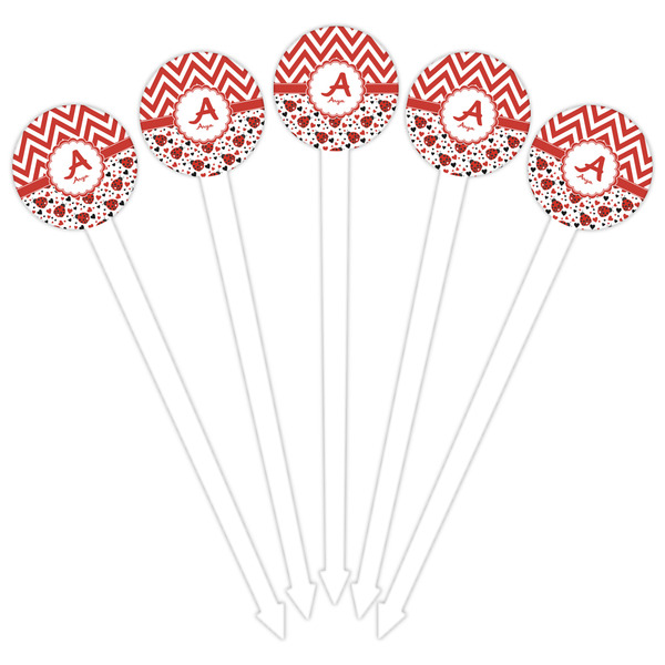 Ladybugs & Chevron White Plastic 6" Food Pick - Round - Fan View