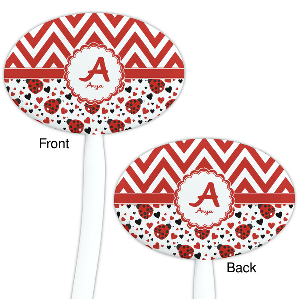 Ladybugs & Chevron White Plastic 7" Stir Stick - Double Sided - Oval - Front & Back