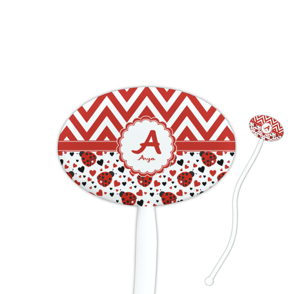 Custom Ladybugs & Chevron 7" Oval Plastic Stir Sticks - White - Double Sided (Personalized)