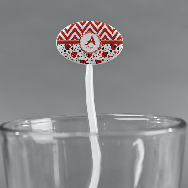 Ladybugs & Chevron White Plastic 7" Stir Stick - Oval - Main