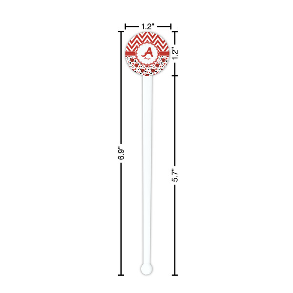 Ladybugs & Chevron White Plastic 7" Stir Stick - Round - Dimensions