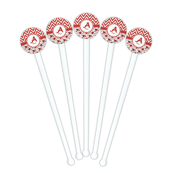 Ladybugs & Chevron White Plastic 7" Stir Stick - Round - Fan View
