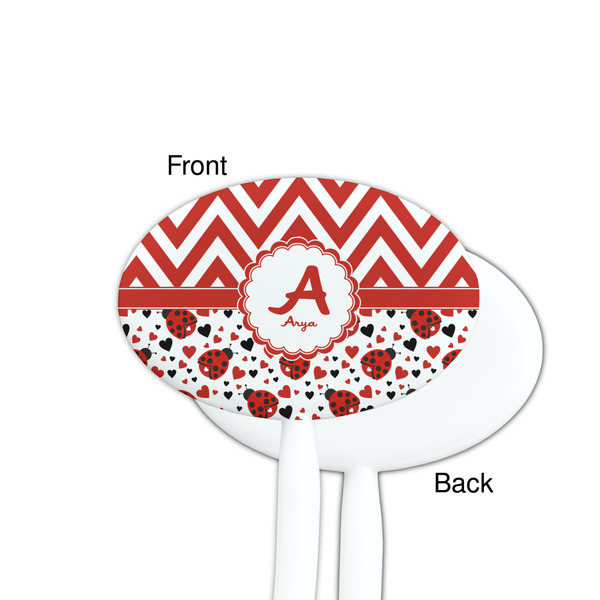 Ladybugs & Chevron White Plastic 7" Stir Stick - Single Sided - Oval - Front & Back