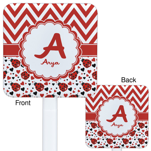 Ladybugs & Chevron White Plastic Stir Stick - Double Sided - Approval